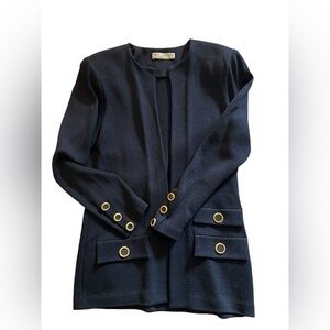 St John by Marie Gray Knits Navy Blue Long Sleeve Gold Button Cardigan Size 8